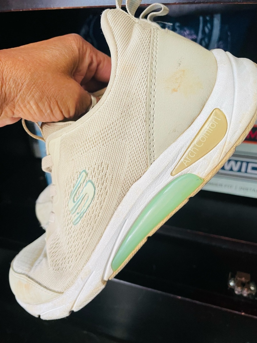 Skechers Women's Cream Sneaker with Mint Accents